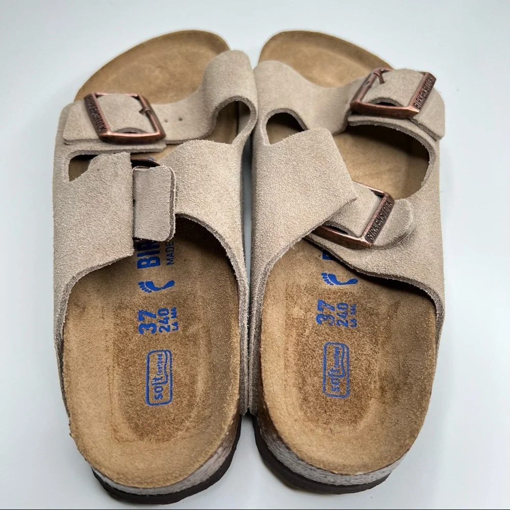 NEW BIRKENSTOCK Arizona Soft Slide Sandal Taupe Suede Size 37 EU 6 - 6.5… narrow_5